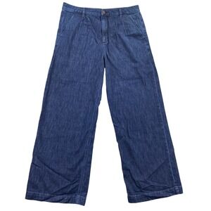 J. Crew Wide Leg Pleated Denim Jeans Women Size 31 Blue Cotton Blend